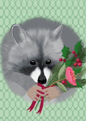 Postkarte - Toni Starck - Christmas Raccoon