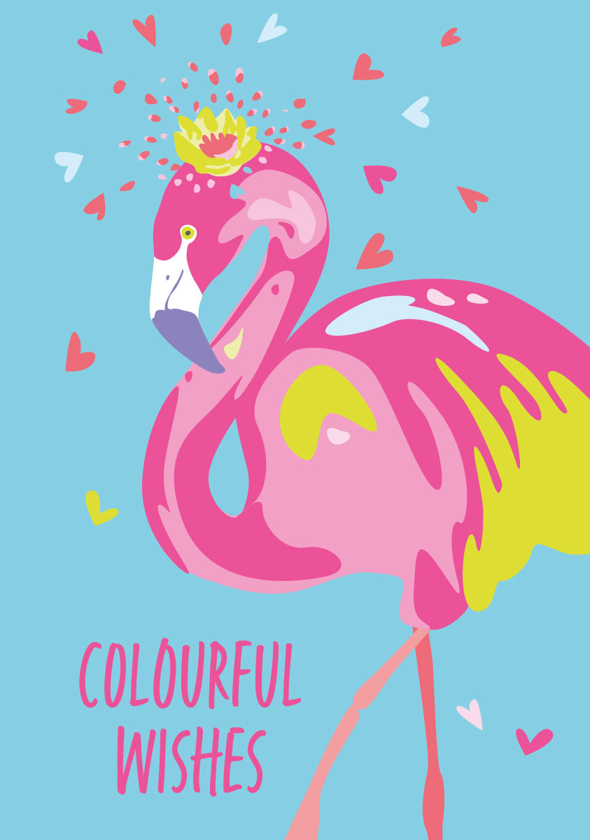 Postcard - Limoncella - Colourful Flamingo