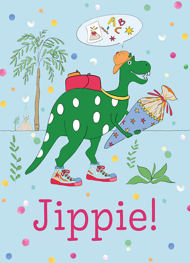 Postkarte - m-illu - Dino Jippie Schule