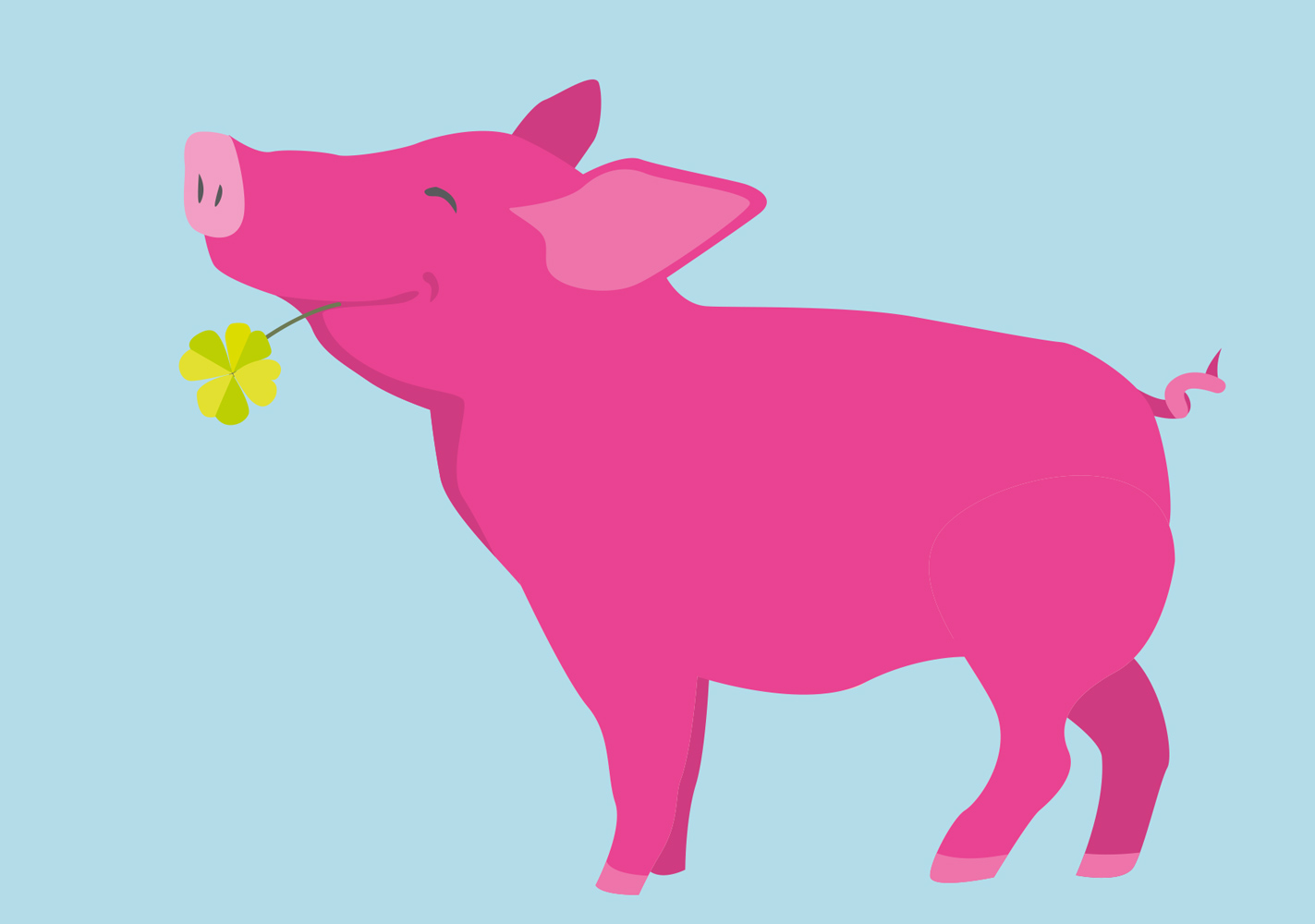 Postkarte - neonstyle - Schwein mit Kleeblatt