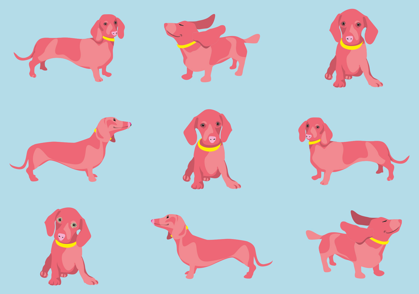Postcard - neonstyle - Lots of dachshunds