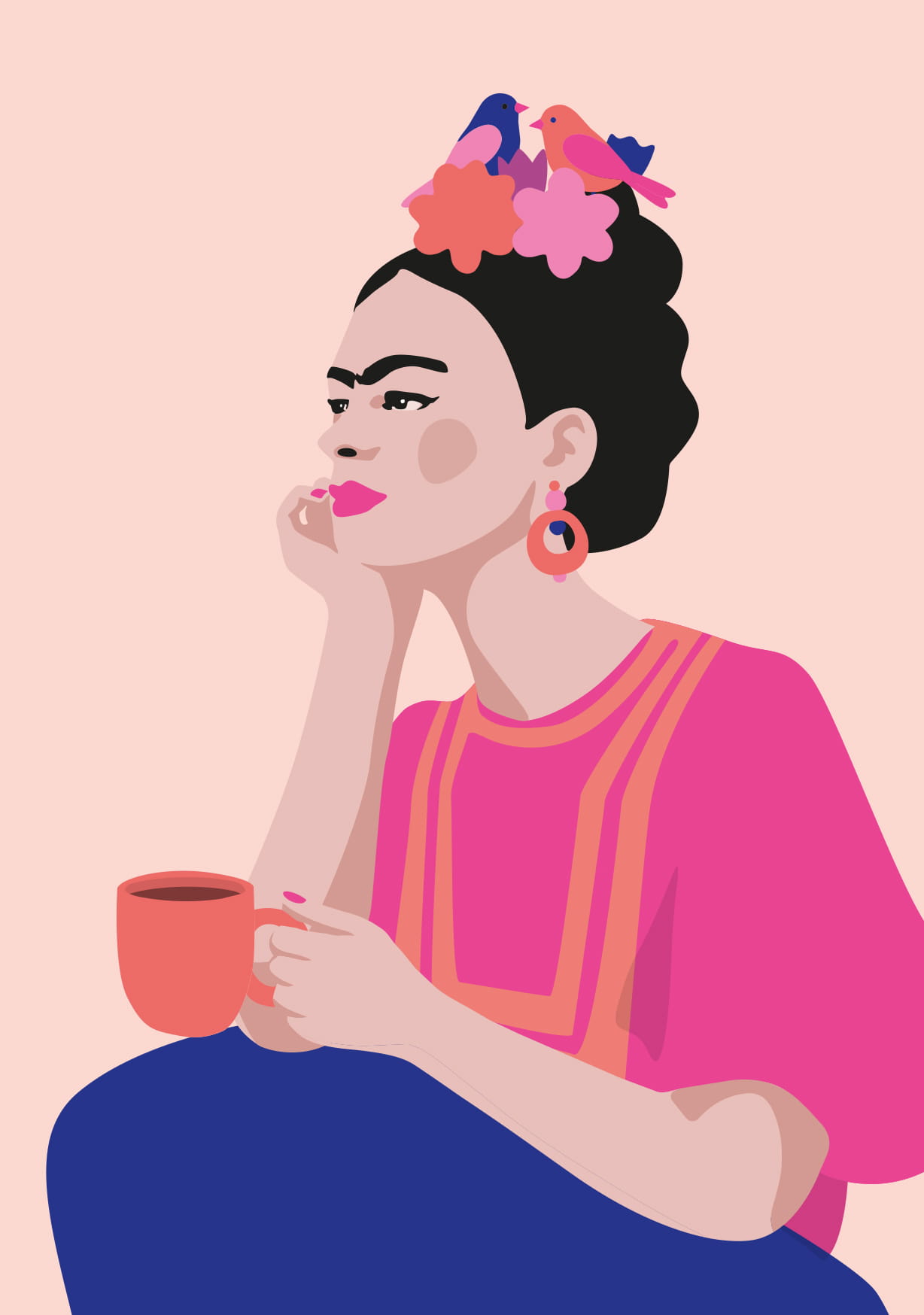 Postkarte - Frida mit Café