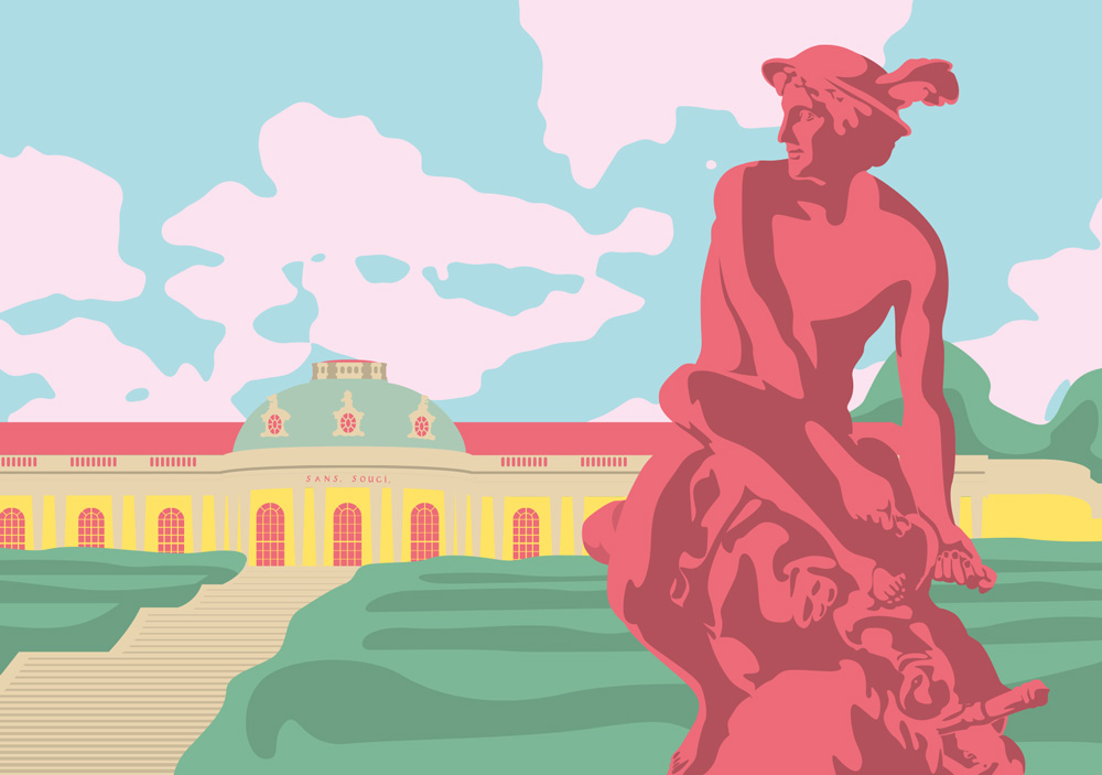 Postkarte - Bon Voyage - männliche Skulptur, Schloss Sanssouci
