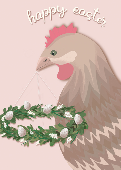 Postcard - Toni Starck - Hen with wreath