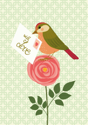 Postkarte - Toni Starck - Bird with love letter