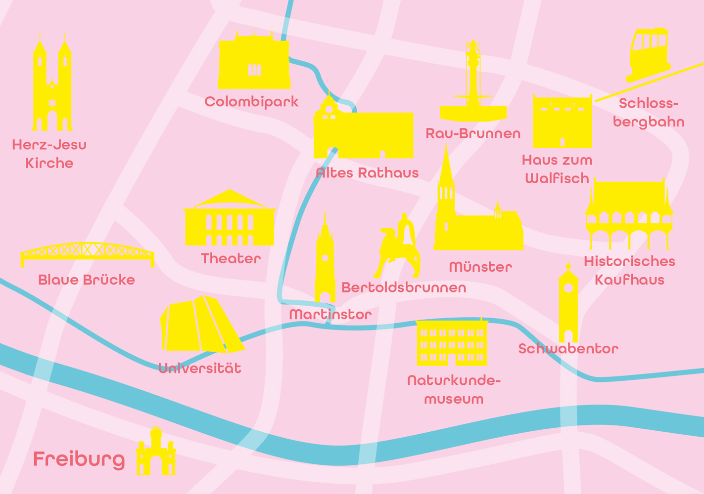 Postcard - Bon Voyage - Freiburg Minimap