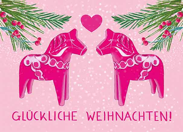 Postkarte - m-illu - Glückliche Weihnachten Pferde
