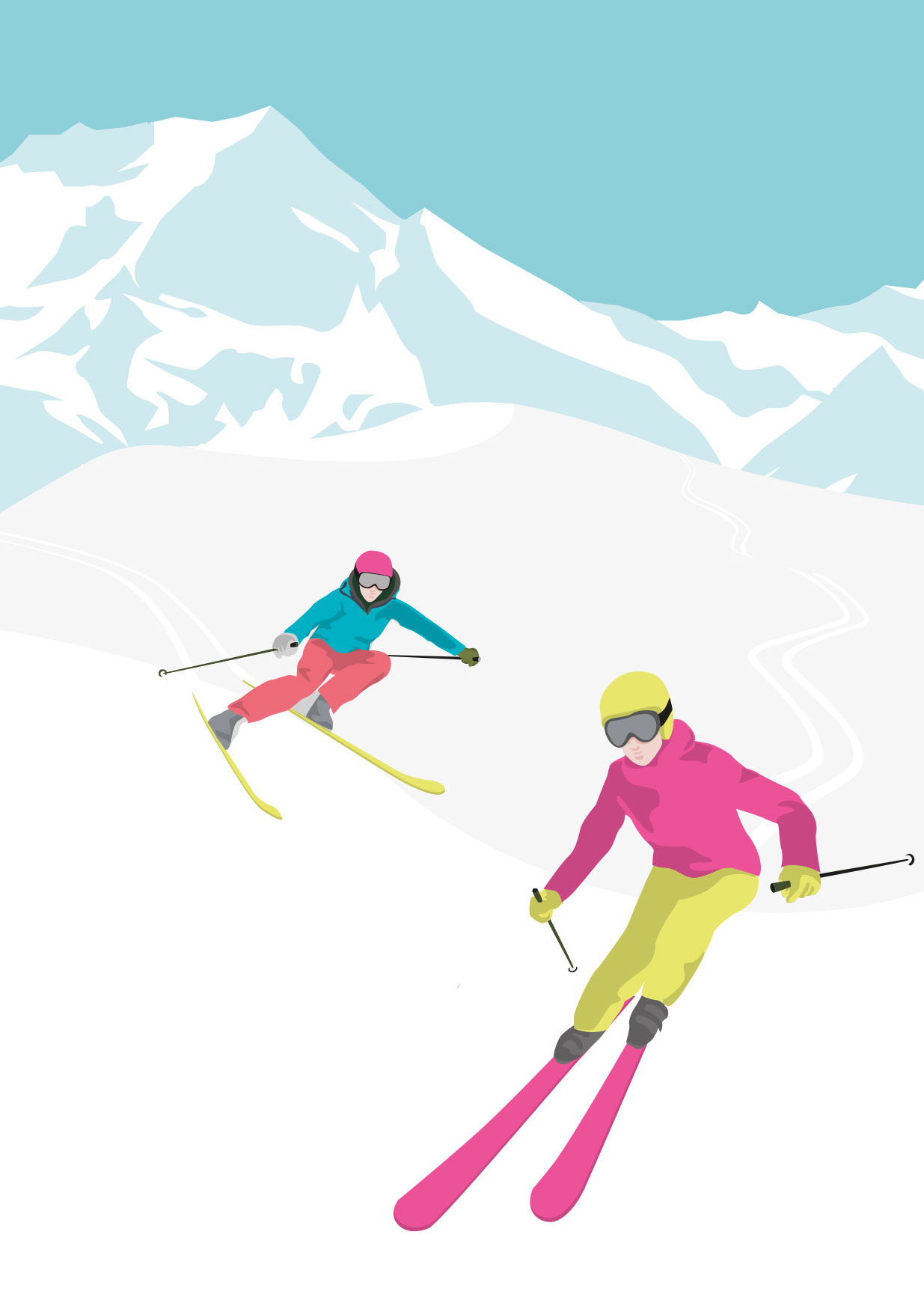 Postkarte - luminous - Skifahrer