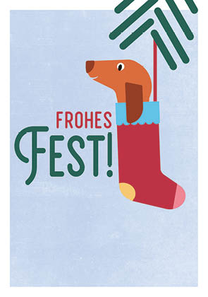 Postcard – Daria Ivanova – Dachshund in a Sock