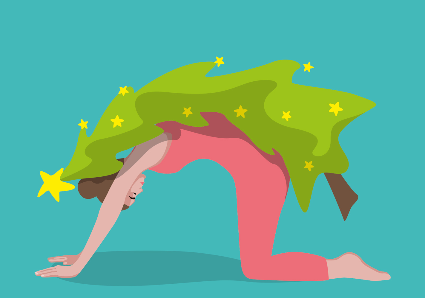 Postcard - luminous - Yoga with xmas Tree