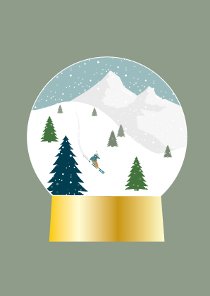 Postkarte - Toni Starck - Snow globe ski