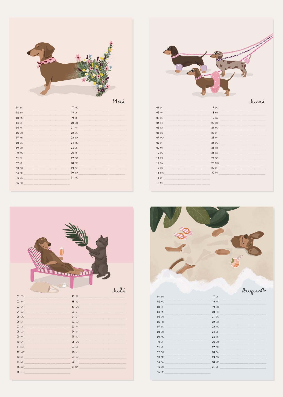 Wandkalender A4 - Dackelkalender