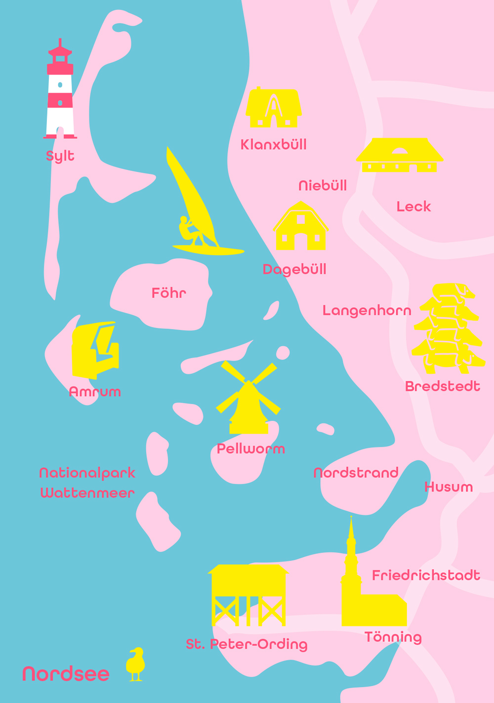Postcard - Bon Voyage - Nordsee Minimap
