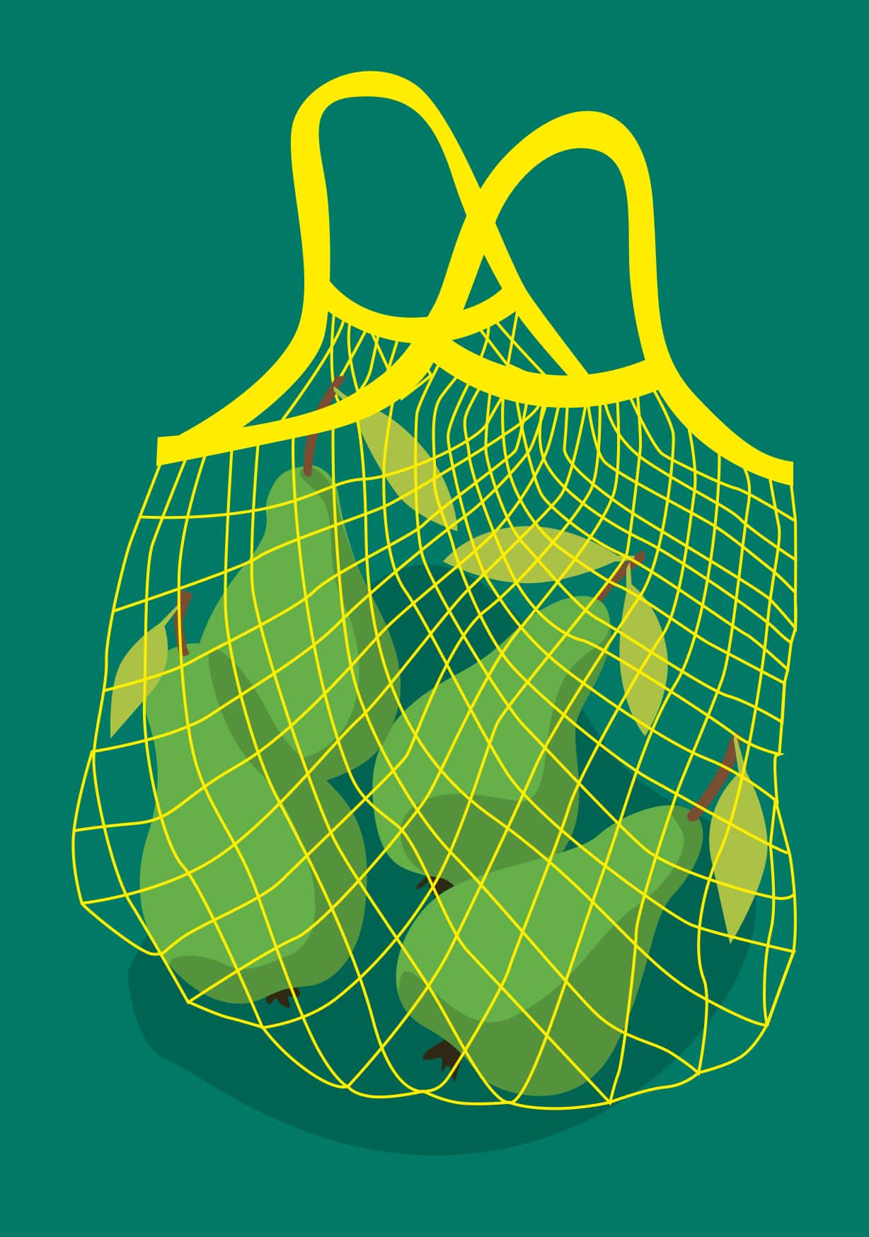 Postcard - neonstyle - Pears in a net