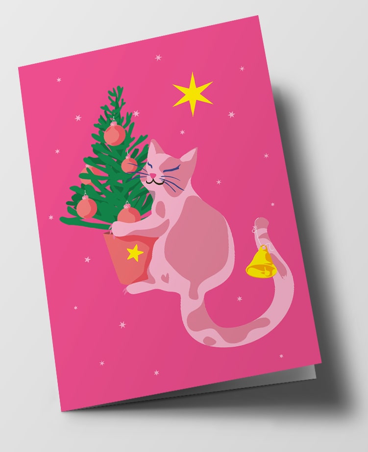 Klappkarte C6 - Happiness - cat with xmas-tree