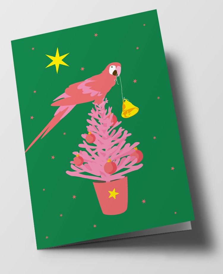 Klappkarte C6 - Happiness - Parrot on xmas-tree Klappkarte C6 - Happiness - Parrot on xmas-tree