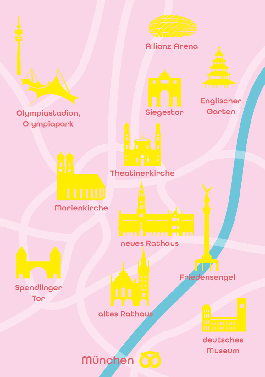 Postkarte - Bon Voyage - München Minimap