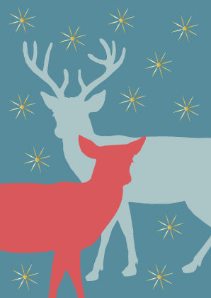 Postkarte - Toni Starck - Blue and red deer