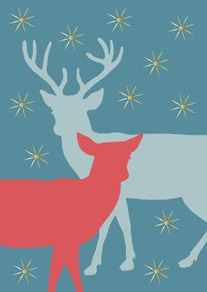 Postkarte - Toni Starck - Blue and red deer Postkarte - Toni Starck - Blue and red deer