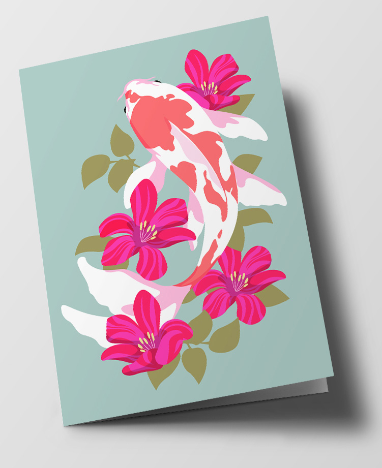 Klappkarte C6 - Happiness - Flower Koi