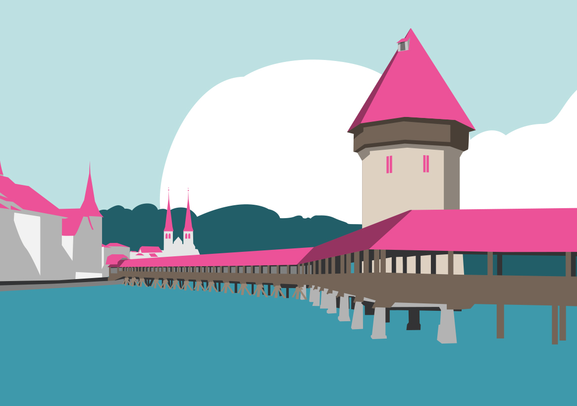 Postkarte -Bon Voyage- Kapelbrücke Luzern, Switzerland