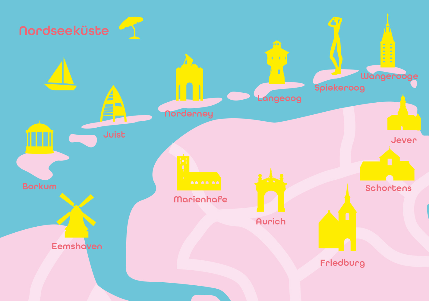 Postcard - Bon Voyage - Nordseeküste Minimap