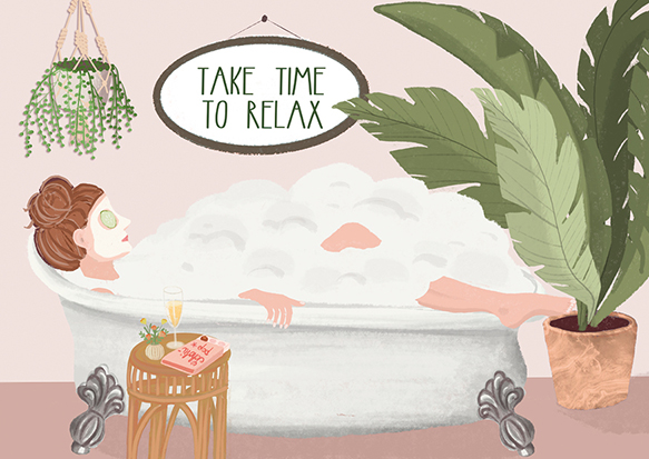 Postkarte - Toni Starck - Time to relax - Badewanne