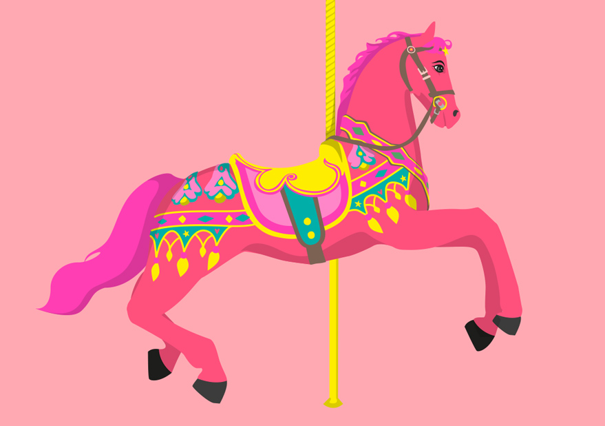 Postcard - luminous - Carousel horse