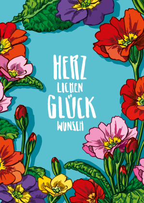 Postkarte - illi - Primula Glückwunsch
