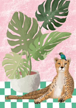 Postcard - Toni Starck - Cheetah and hummingbird