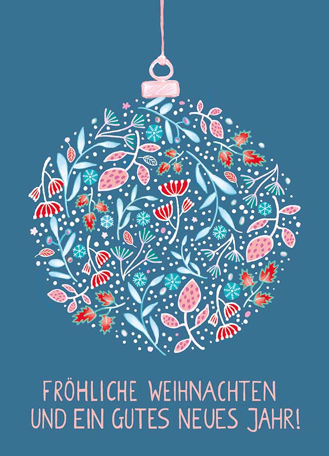 Postkarte - m-illu - Kugel Blüten Winter