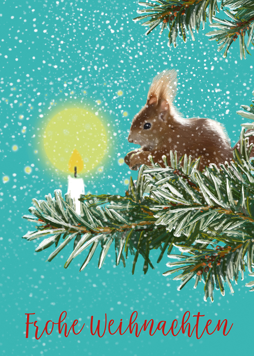 Postkarte - m-illu Eichhörnchen - Frohe Weihnachten