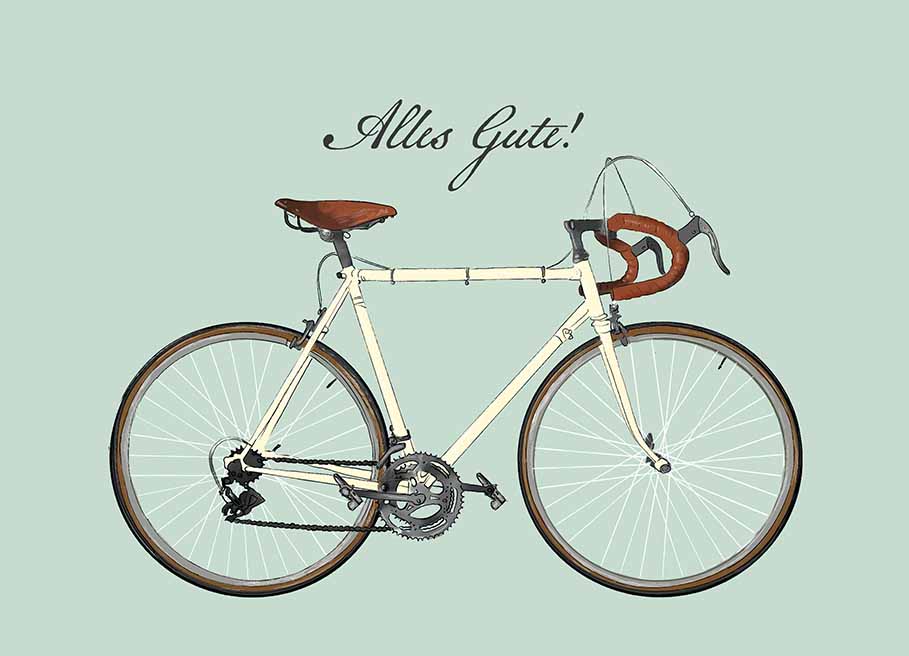 Postkarte - m-illu - Rennrad Alles Gute