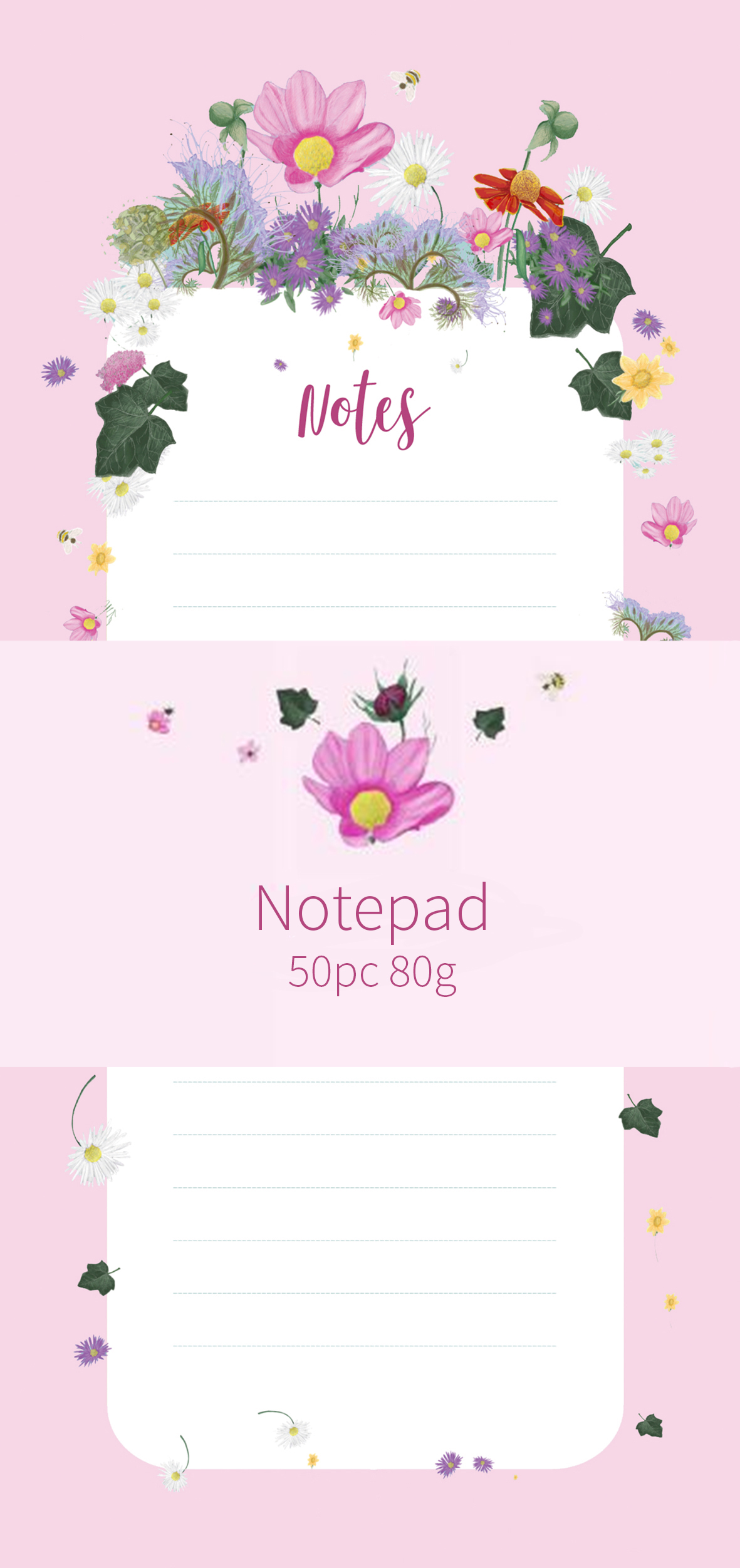 Notepad DIN lang - m-illu - Pink flowers Notepad DIN lang - m-illu - Pink flowers