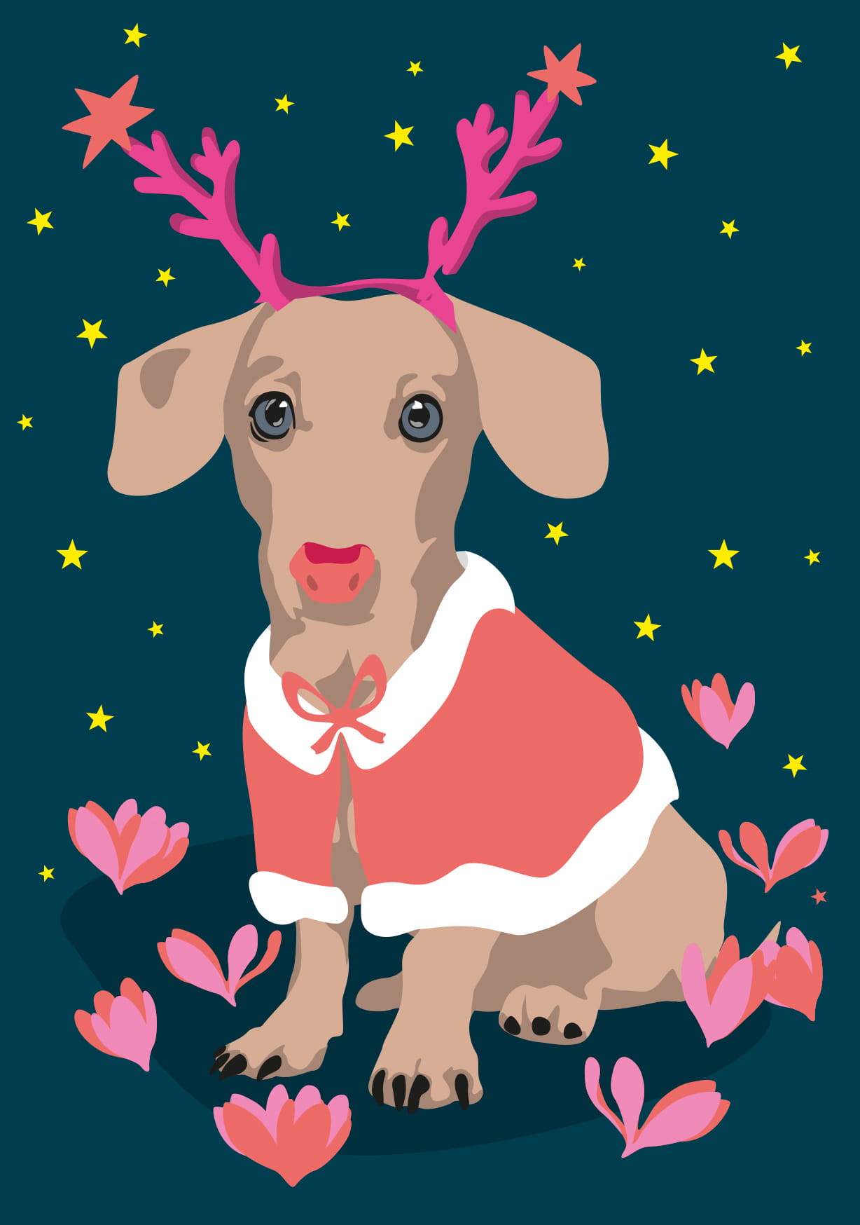 Postcard - luminous - xmas dachshund