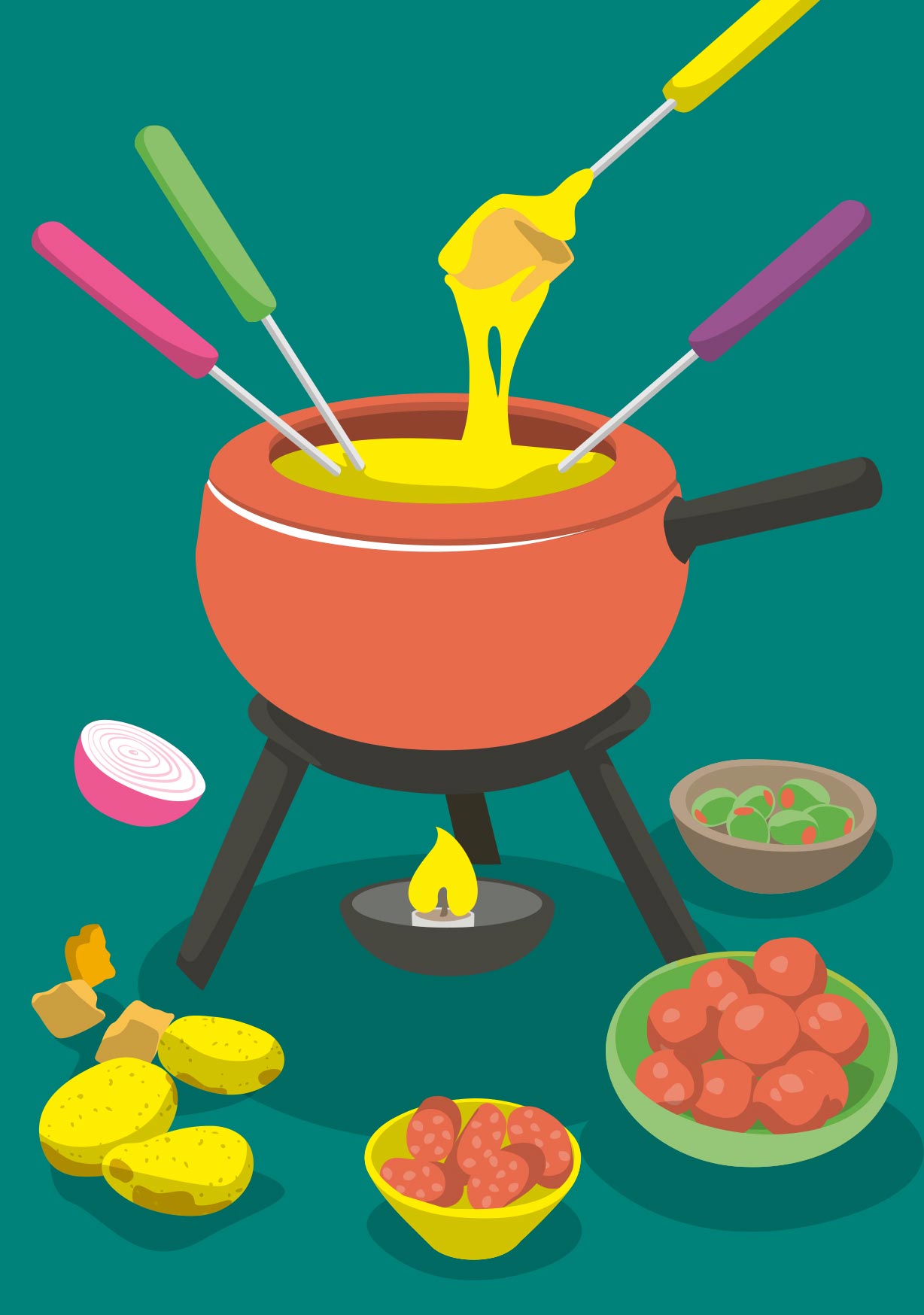 Postkarte - neonstyle - Fondue