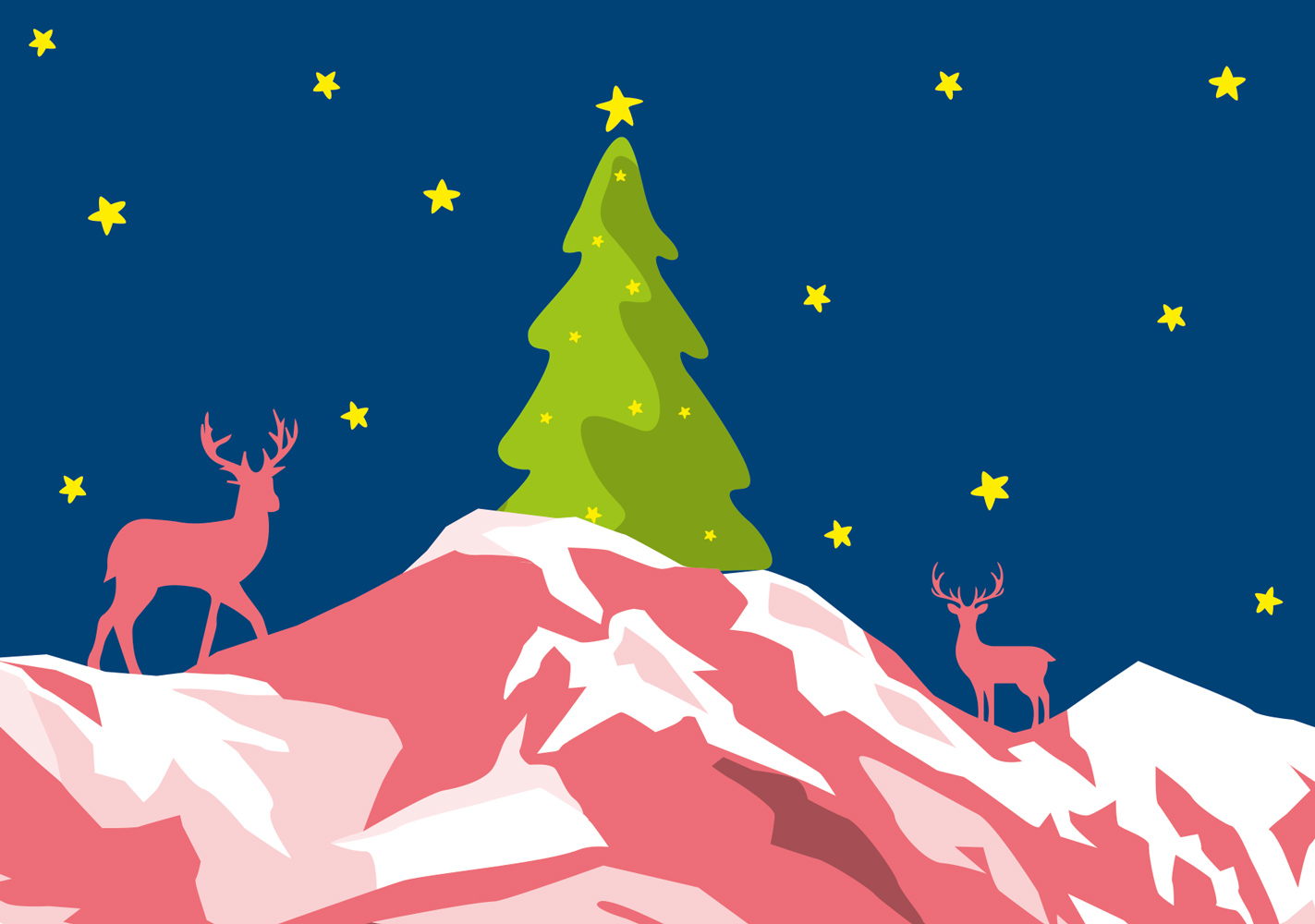 Postcard - luminous - xmas tree on hill
