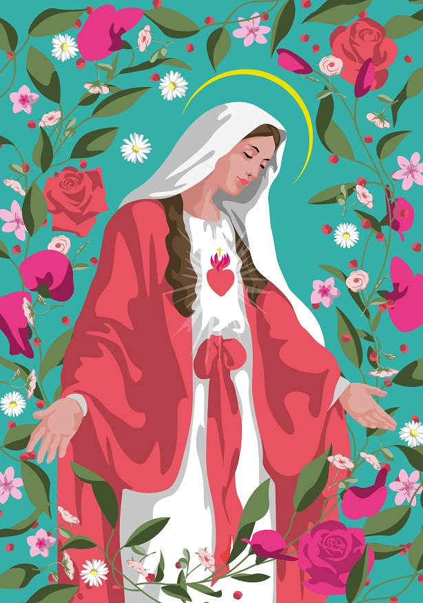 Postkarte - Happiness - Flower Frame Madonna