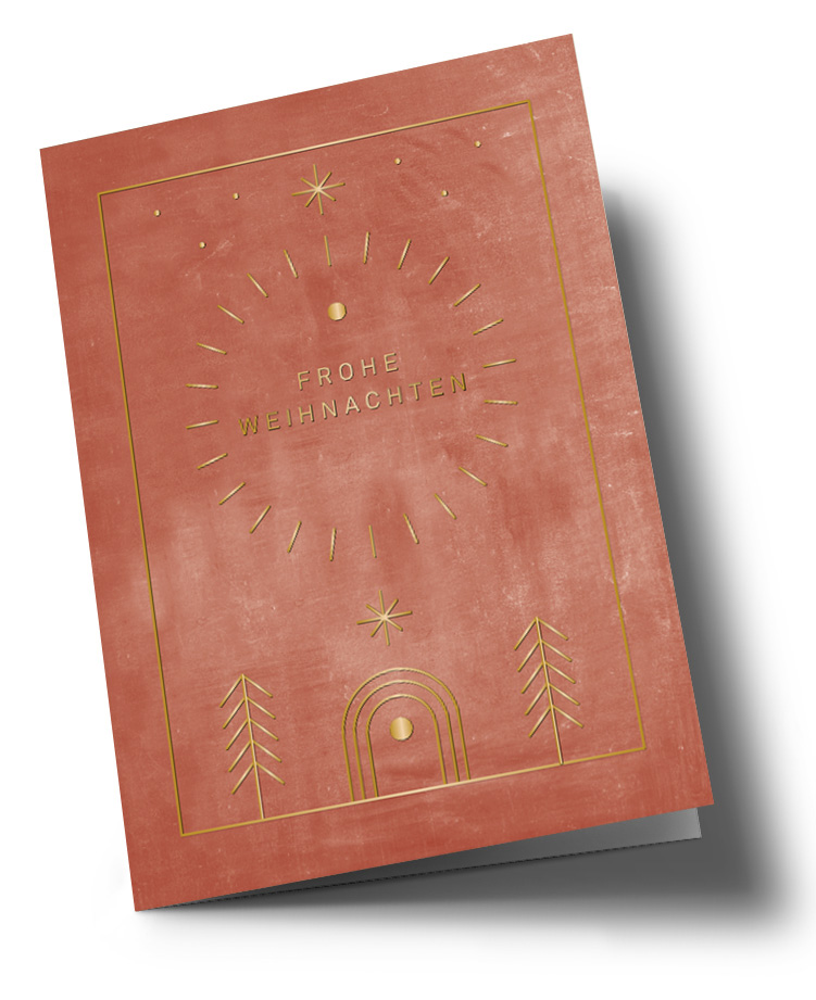 Doublecard C6 - Designfräulein - Xmas Geometric Lines red, Gold foil