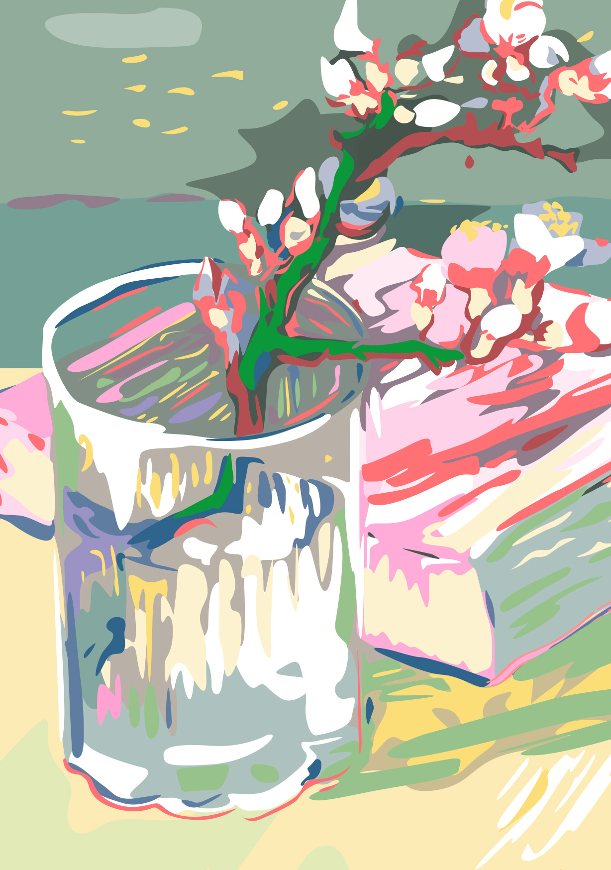 Postcard - Museum Art - Blossoming Almond Branch in a Glass, van Gogh Postcard - Museum Art - Blossoming Almond Branch in a Glass, van Gogh