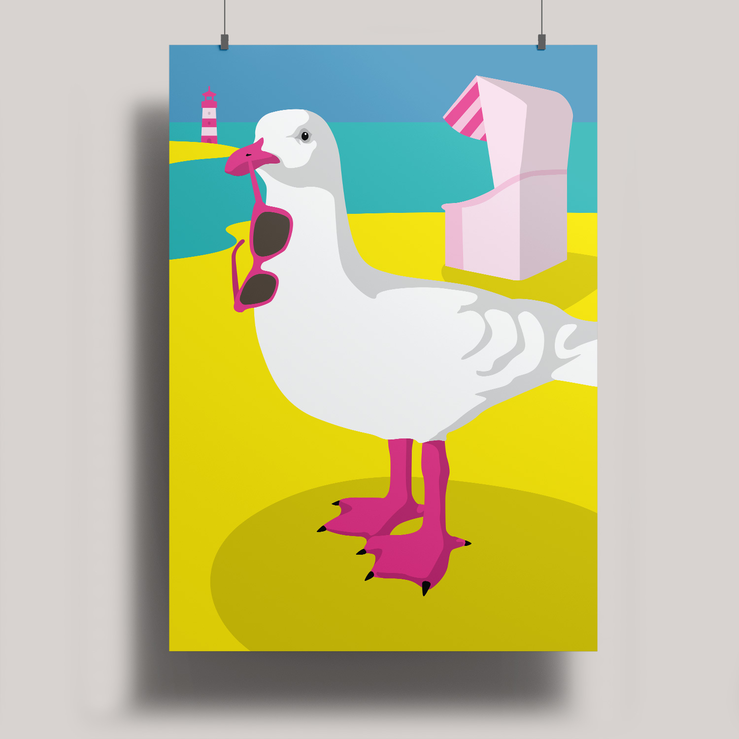 Artprint A3 - Seagull on the beach Artprint A3 - Seagull on the beach