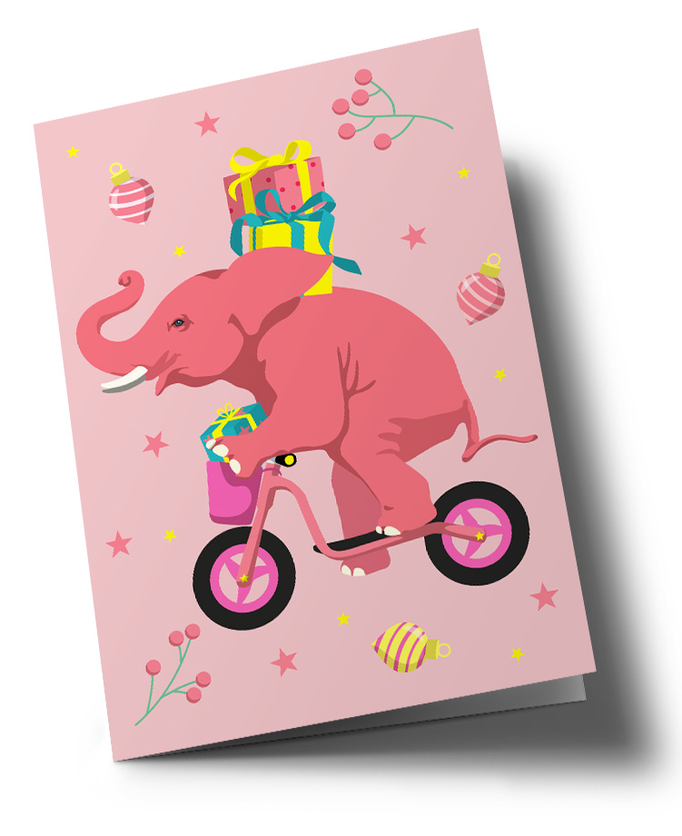 Klappkarte C6 - Happiness - Elefant on roller