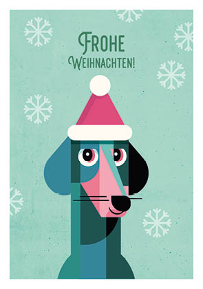 Postkarte - Daria Ivanova - Dackel mit Weihnachtsmütze