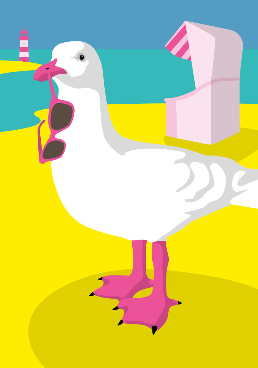 Postcard - luminous - Seagull on the beach