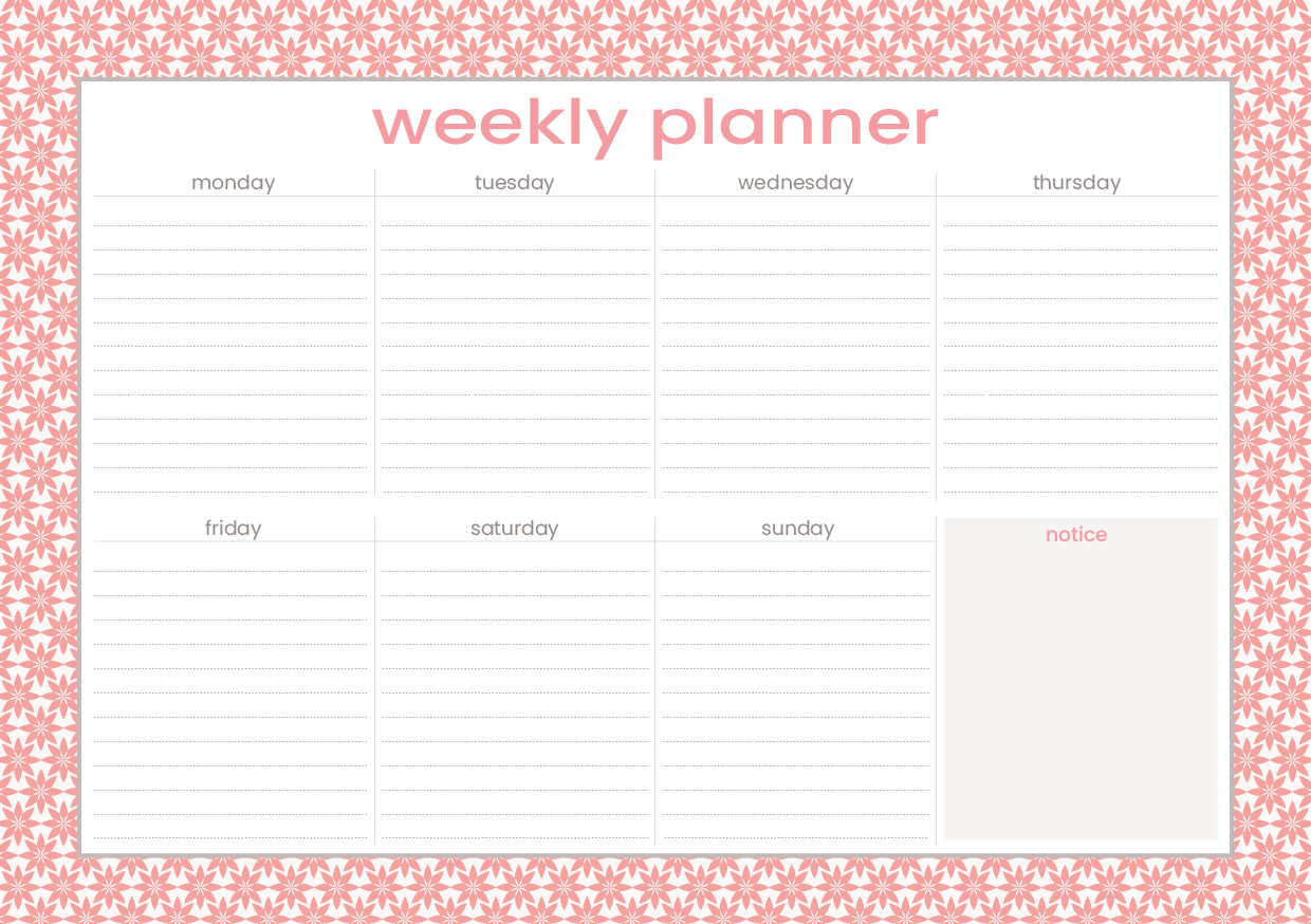 Weekly Planner A5 - Toni Starck Pattern - Coral lightness Weekly Planner A5 - Toni Starck Pattern - Coral lightness