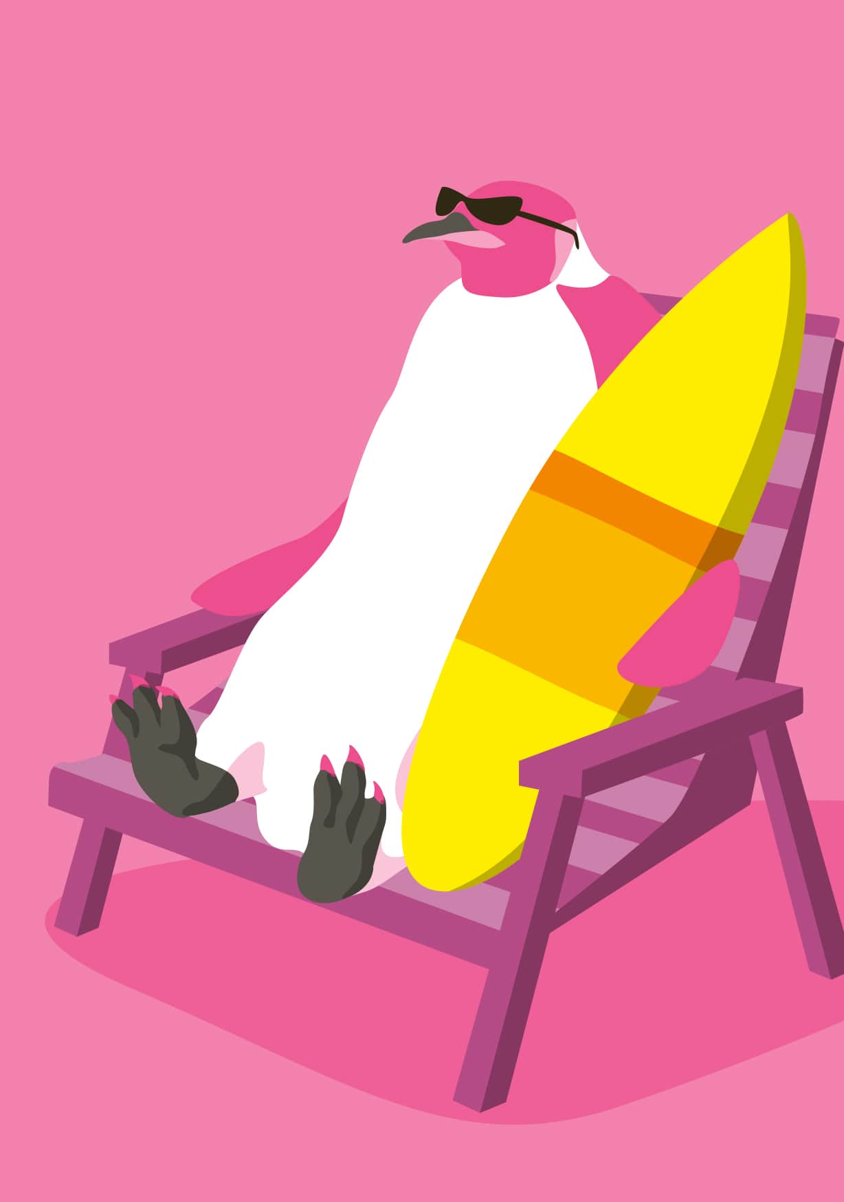 Postkarte - neonstyle - Pinguin mit surfbrett