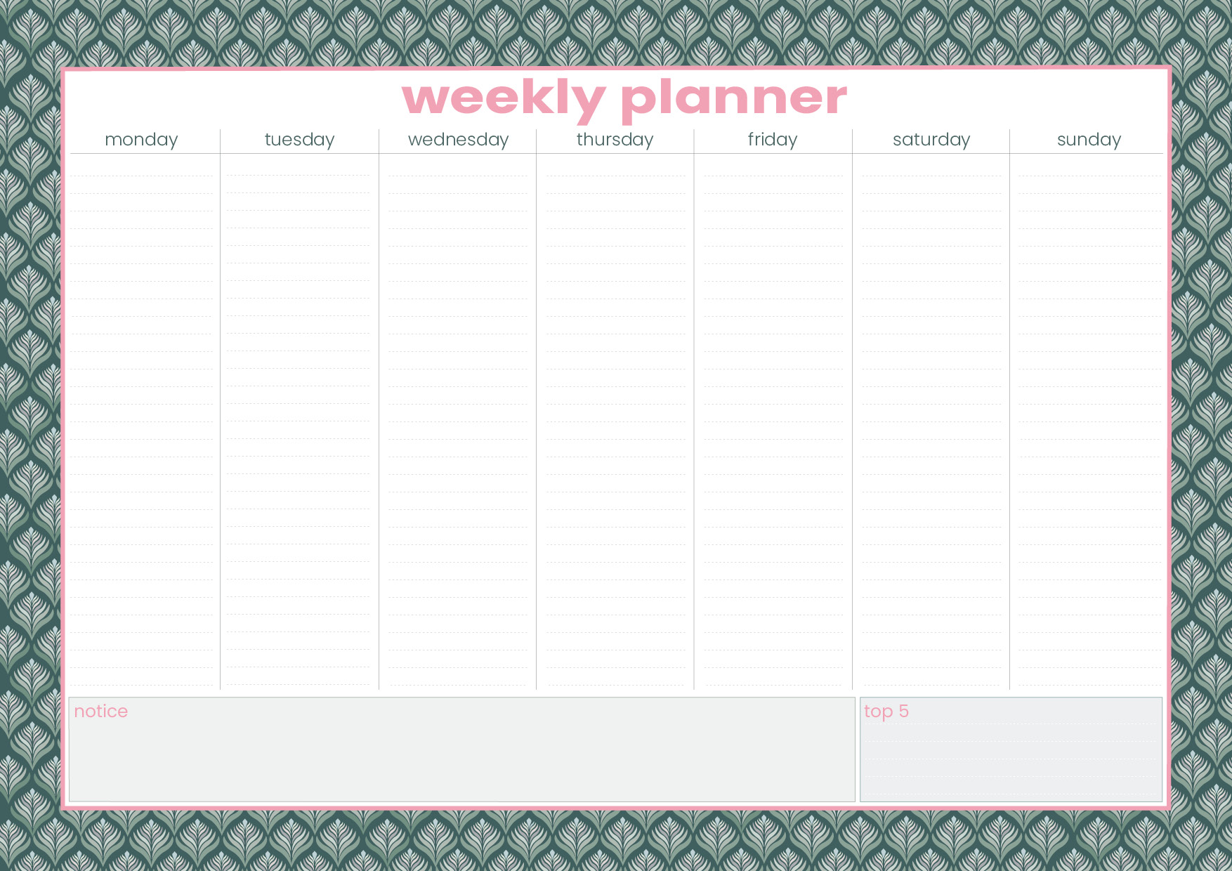 Weekly Planner A4 - Toni Starck Pattern - Green elegance
