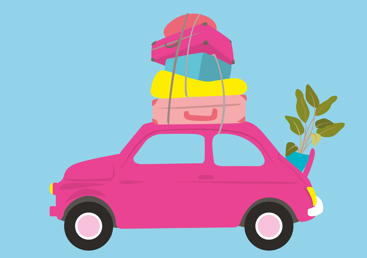 Postcard - luminous - traveling little car