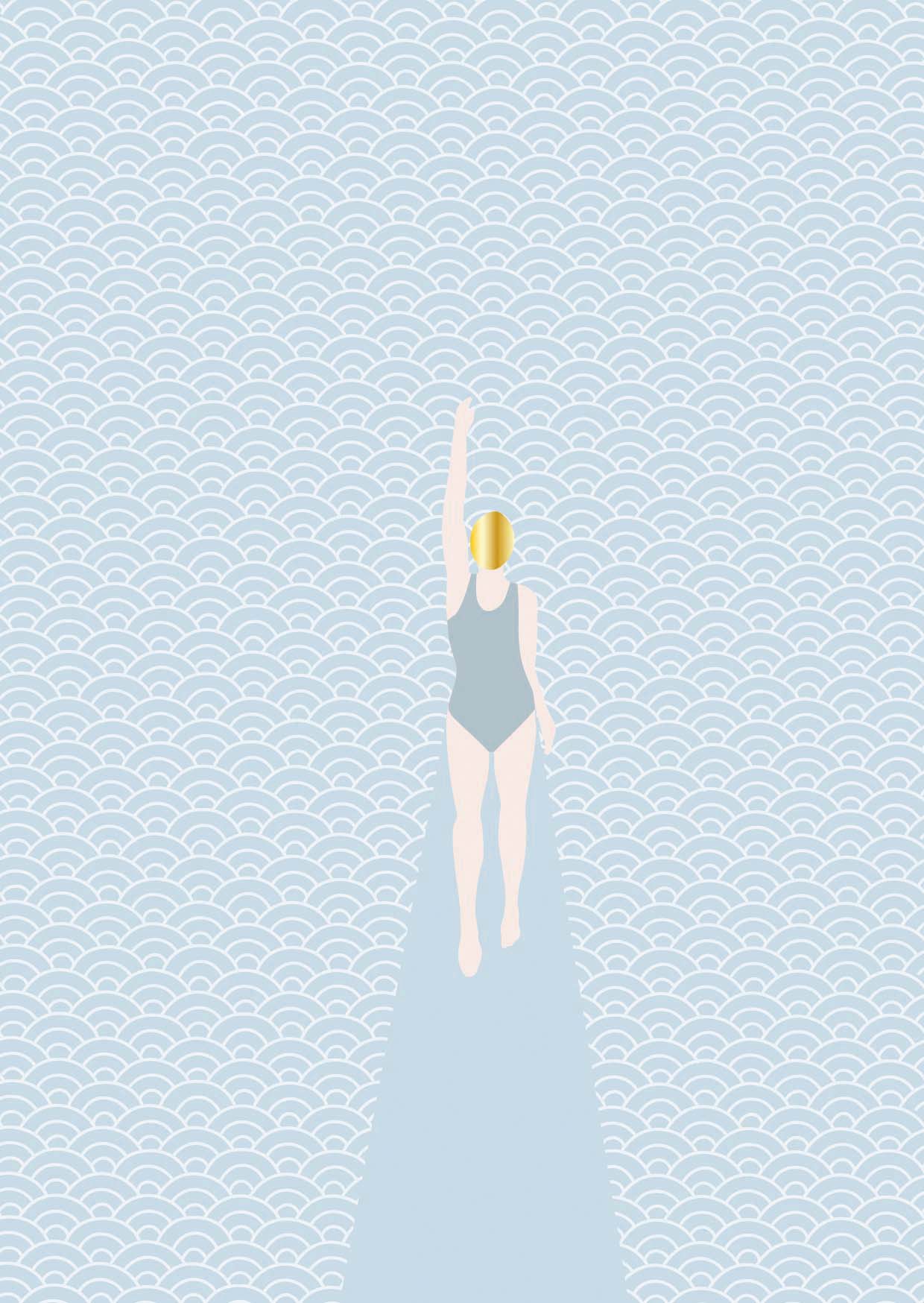Postcard - Toni Starck - swimmer in waves