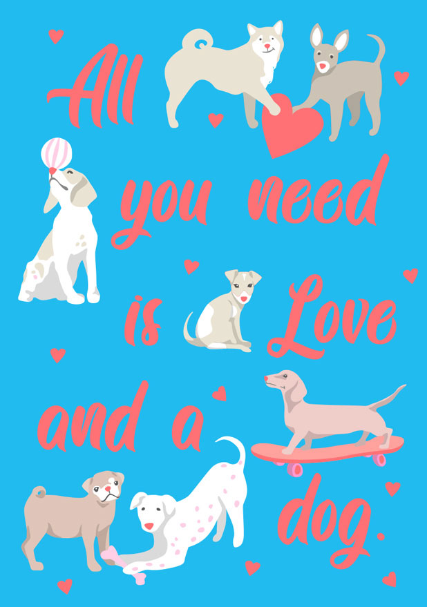Postcard - luminous - All you need is love and a dog